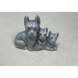 Vintage 1940s Ceramic Dogs Figurine Blue Gray‎ Dog Family Statue Puppy Decor